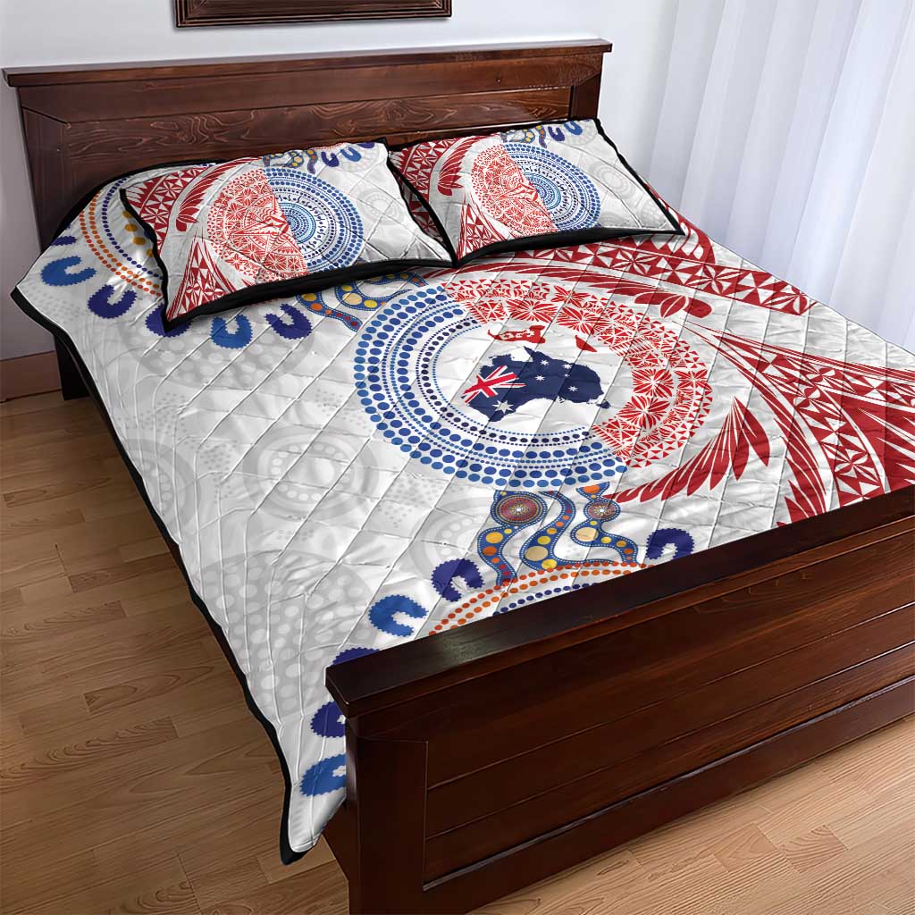 Tongan and Australian Culture Together Quilt Bed Set Ngatu Art Tribal Aboriginal Tattoo Pattern LT03 - Polynesian Pride