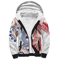 Tongan and Australian Culture Together Sherpa Hoodie Ngatu Art Tribal Aboriginal Tattoo Pattern LT03 Unisex White - Polynesian Pride