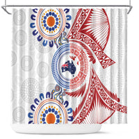 Tongan and Australian Culture Together Shower Curtain Ngatu Art Tribal Aboriginal Tattoo Pattern LT03 White - Polynesian Pride