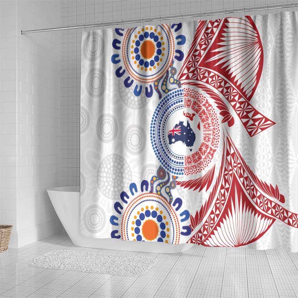Tongan and Australian Culture Together Shower Curtain Ngatu Art Tribal Aboriginal Tattoo Pattern LT03 - Polynesian Pride