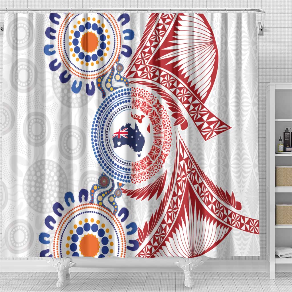 Tongan and Australian Culture Together Shower Curtain Ngatu Art Tribal Aboriginal Tattoo Pattern LT03 - Polynesian Pride