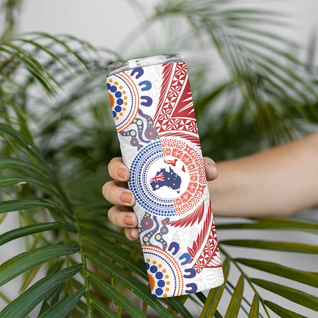 Tongan and Australian Culture Together Skinny Tumbler Ngatu Art Tribal Aboriginal Tattoo Pattern - Polynesian Pride