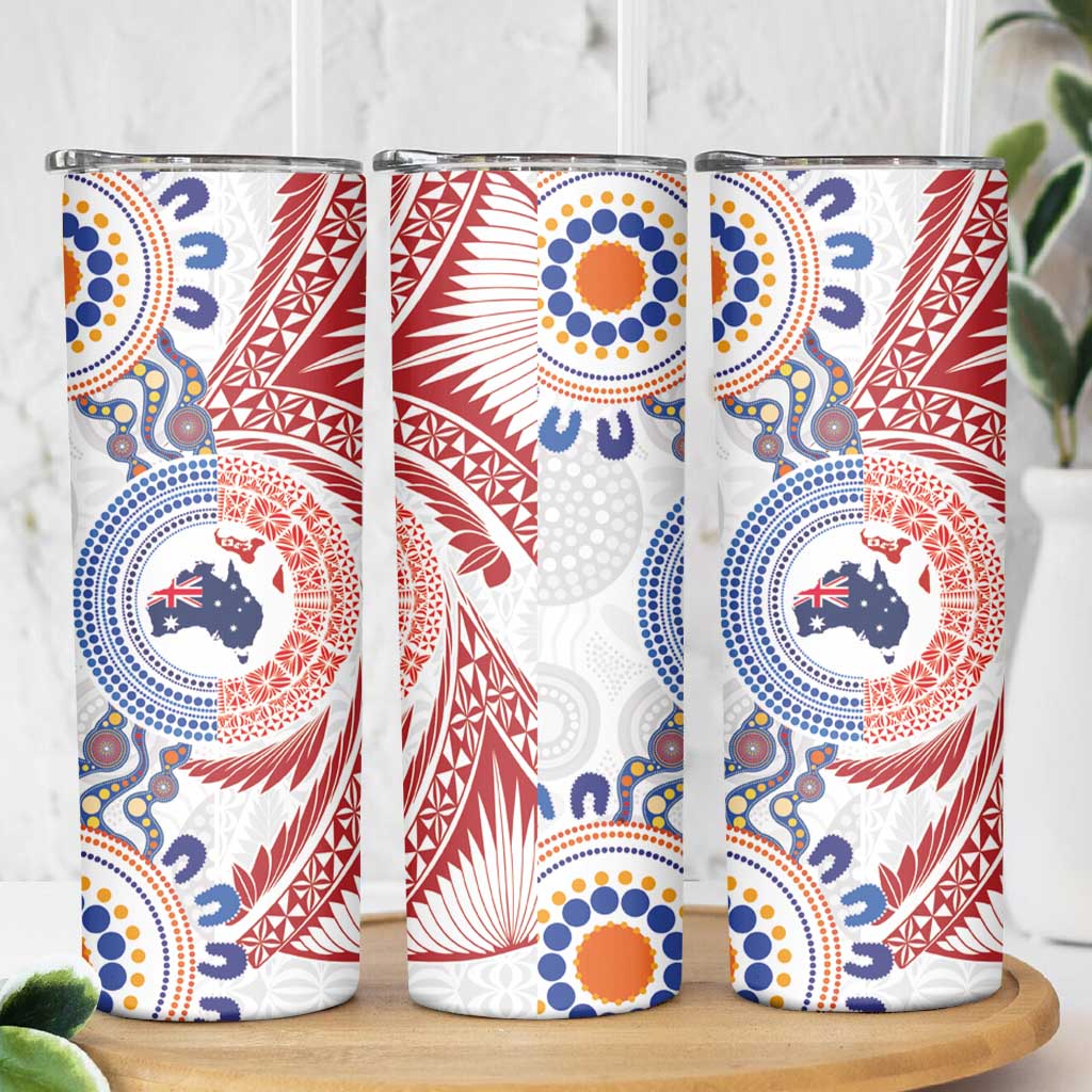Tongan and Australian Culture Together Skinny Tumbler Ngatu Art Tribal Aboriginal Tattoo Pattern - Polynesian Pride