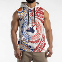 Tongan and Australian Culture Together Sleeveless Hoodie Ngatu Art Tribal Aboriginal Tattoo Pattern - Polynesian Pride