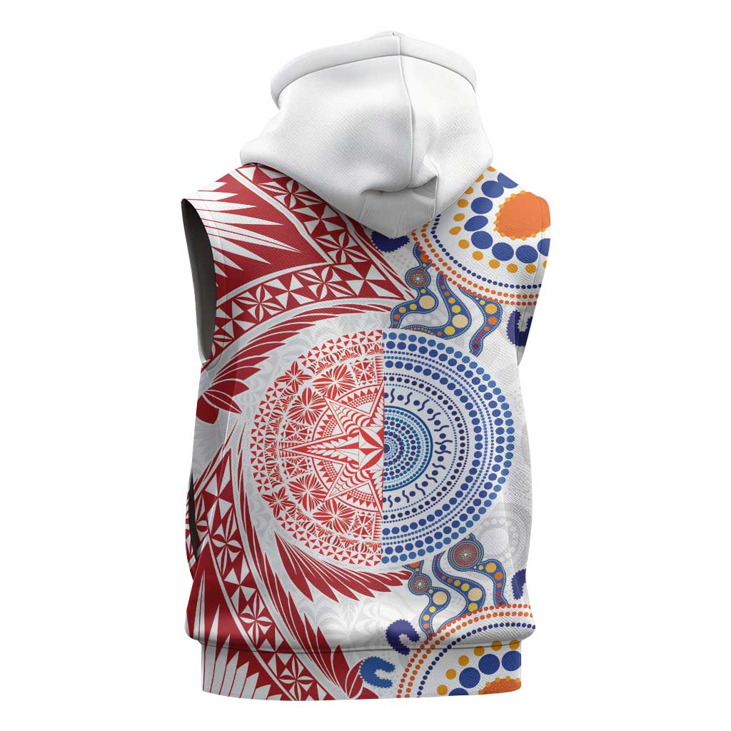 Tongan and Australian Culture Together Sleeveless Zip Hoodie Ngatu Art Tribal Aboriginal Tattoo Pattern LT03 - Polynesian Pride