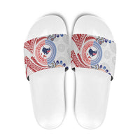 Tongan and Australian Culture Together Slide Sandals Ngatu Art Tribal Aboriginal Tattoo Pattern LT03 White - Polynesian Pride
