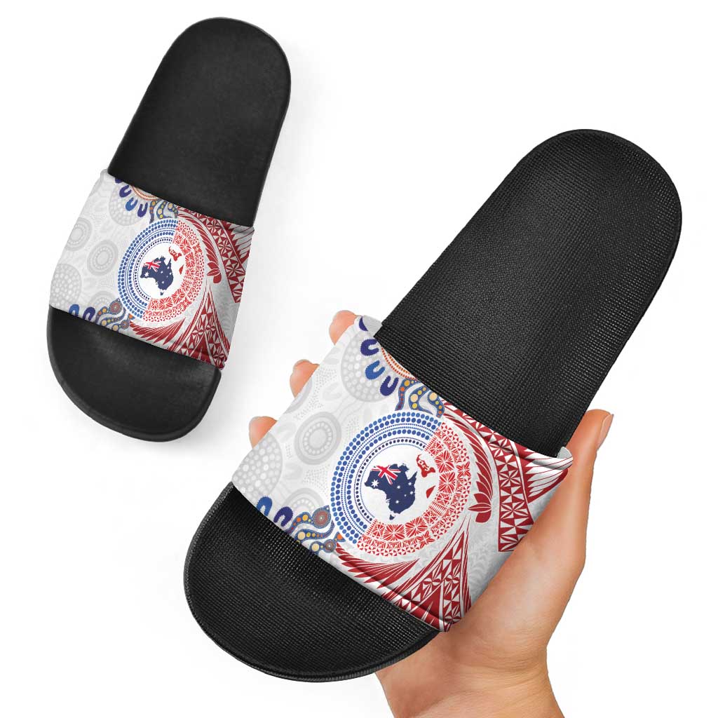 Tongan and Australian Culture Together Slide Sandals Ngatu Art Tribal Aboriginal Tattoo Pattern LT03 - Polynesian Pride