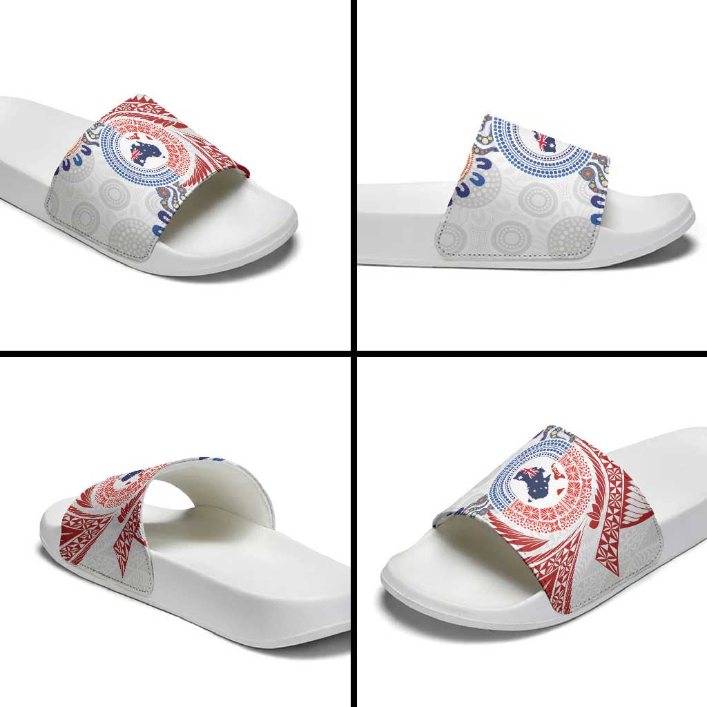 Tongan and Australian Culture Together Slide Sandals Ngatu Art Tribal Aboriginal Tattoo Pattern LT03 - Polynesian Pride