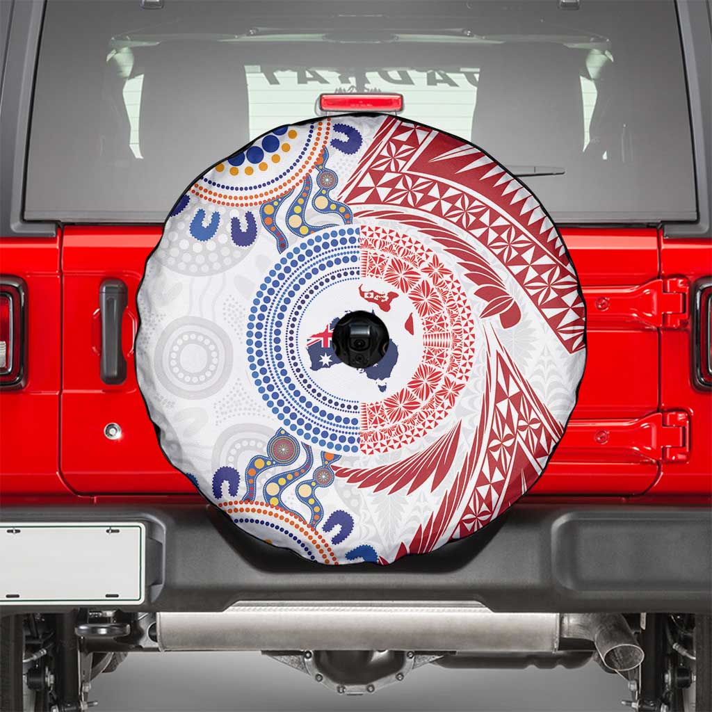 Tongan and Australian Culture Together Spare Tire Cover Ngatu Art Tribal Aboriginal Tattoo Pattern LT03 - Polynesian Pride