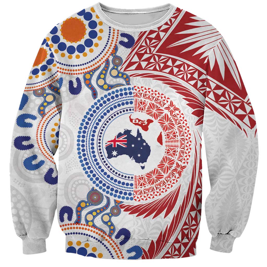 Tongan and Australian Culture Together Sweatshirt Ngatu Art Tribal Aboriginal Tattoo Pattern - Polynesian Pride