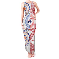 Tongan and Australian Culture Together Tank Maxi Dress Ngatu Art Tribal Aboriginal Tattoo Pattern LT03 Women White - Polynesian Pride