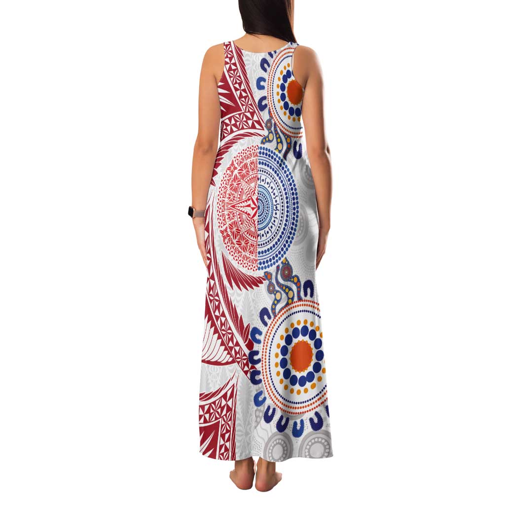 Tongan and Australian Culture Together Tank Maxi Dress Ngatu Art Tribal Aboriginal Tattoo Pattern LT03 - Polynesian Pride
