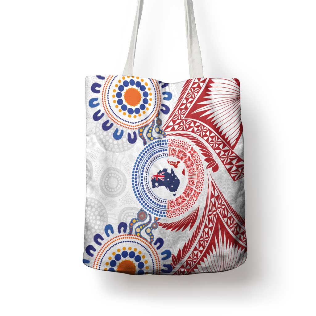 Tongan and Australian Culture Together Tote Bag Ngatu Art Tribal Aboriginal Tattoo Pattern - Polynesian Pride