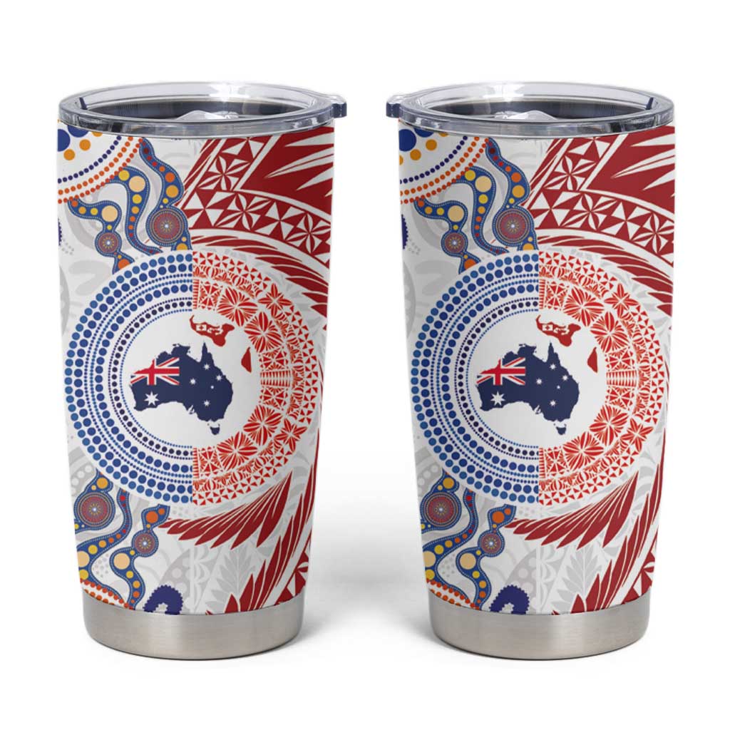 Tongan and Australian Culture Together Tumbler Cup Ngatu Art Tribal Aboriginal Tattoo Pattern - Polynesian Pride
