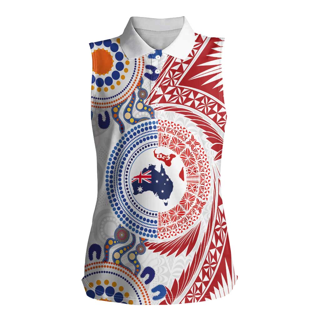 Tongan and Australian Culture Together Women Sleeveless Polo Shirt Ngatu Art Tribal Aboriginal Tattoo Pattern - Polynesian Pride