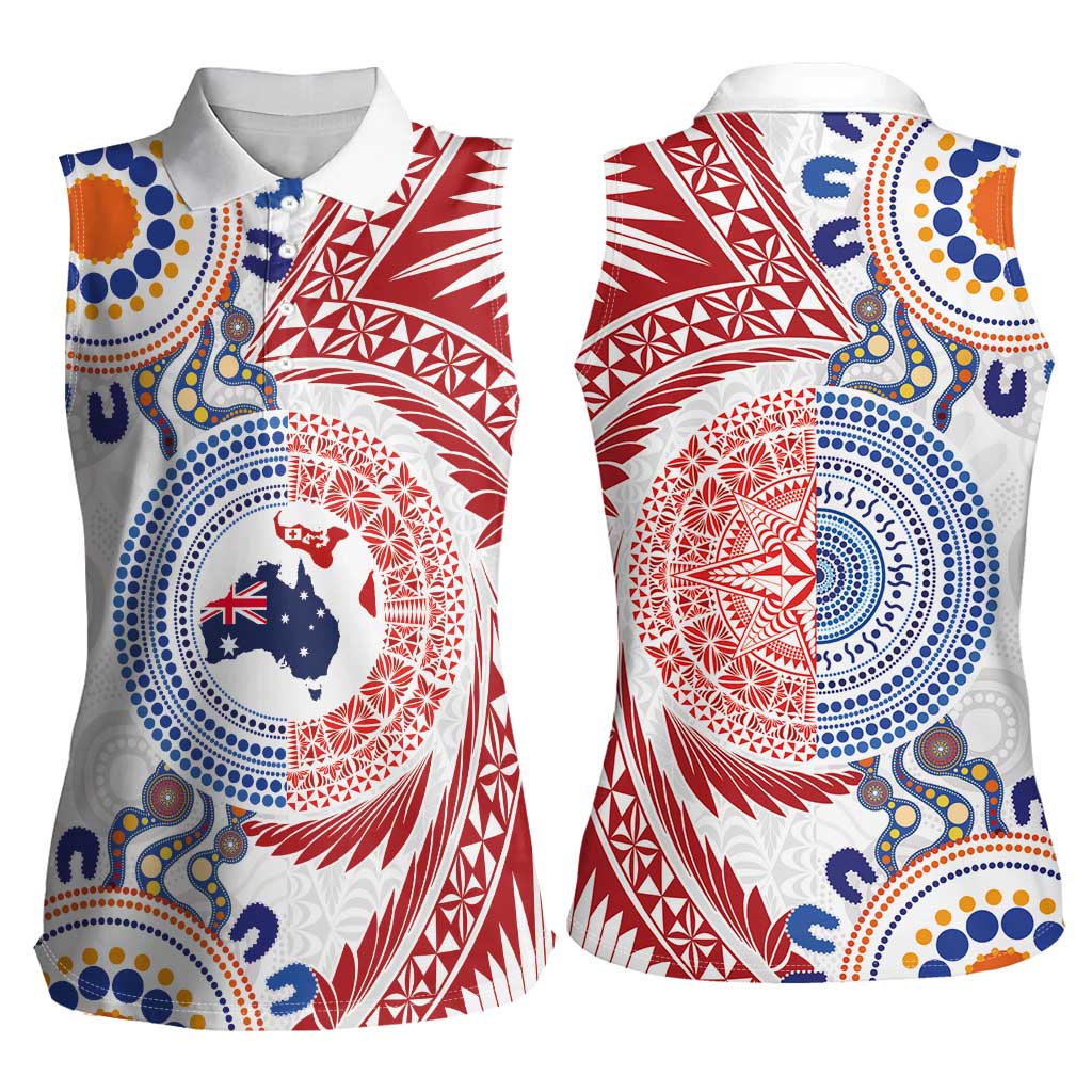 Tongan and Australian Culture Together Women Sleeveless Polo Shirt Ngatu Art Tribal Aboriginal Tattoo Pattern - Polynesian Pride