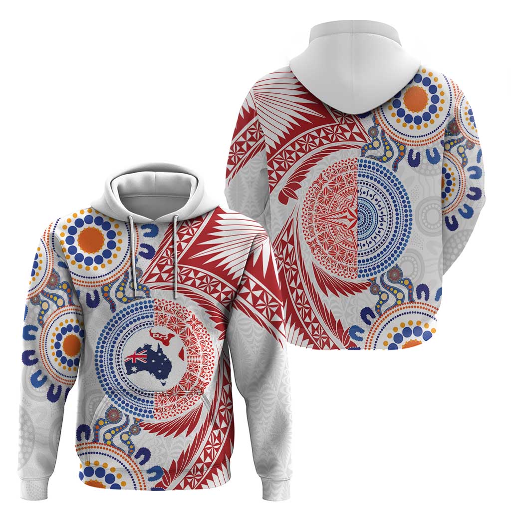 Tongan and Australian Culture Together Zip Hoodie Ngatu Art Tribal Aboriginal Tattoo Pattern - Polynesian Pride