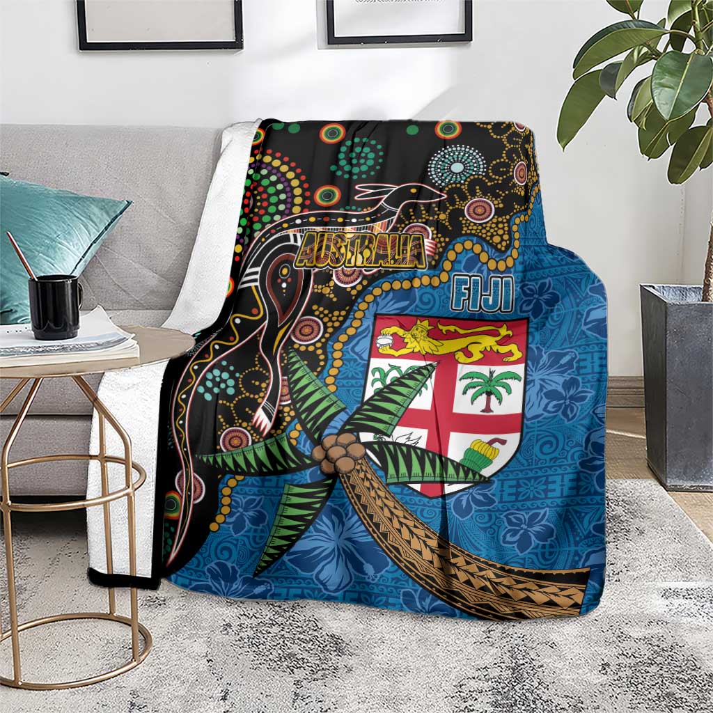 Fijian and Australian Culture Together Blanket Aboriginal Art and Tapa Motifs with Kangaroo and Palm Tree LT03 - Polynesian Pride