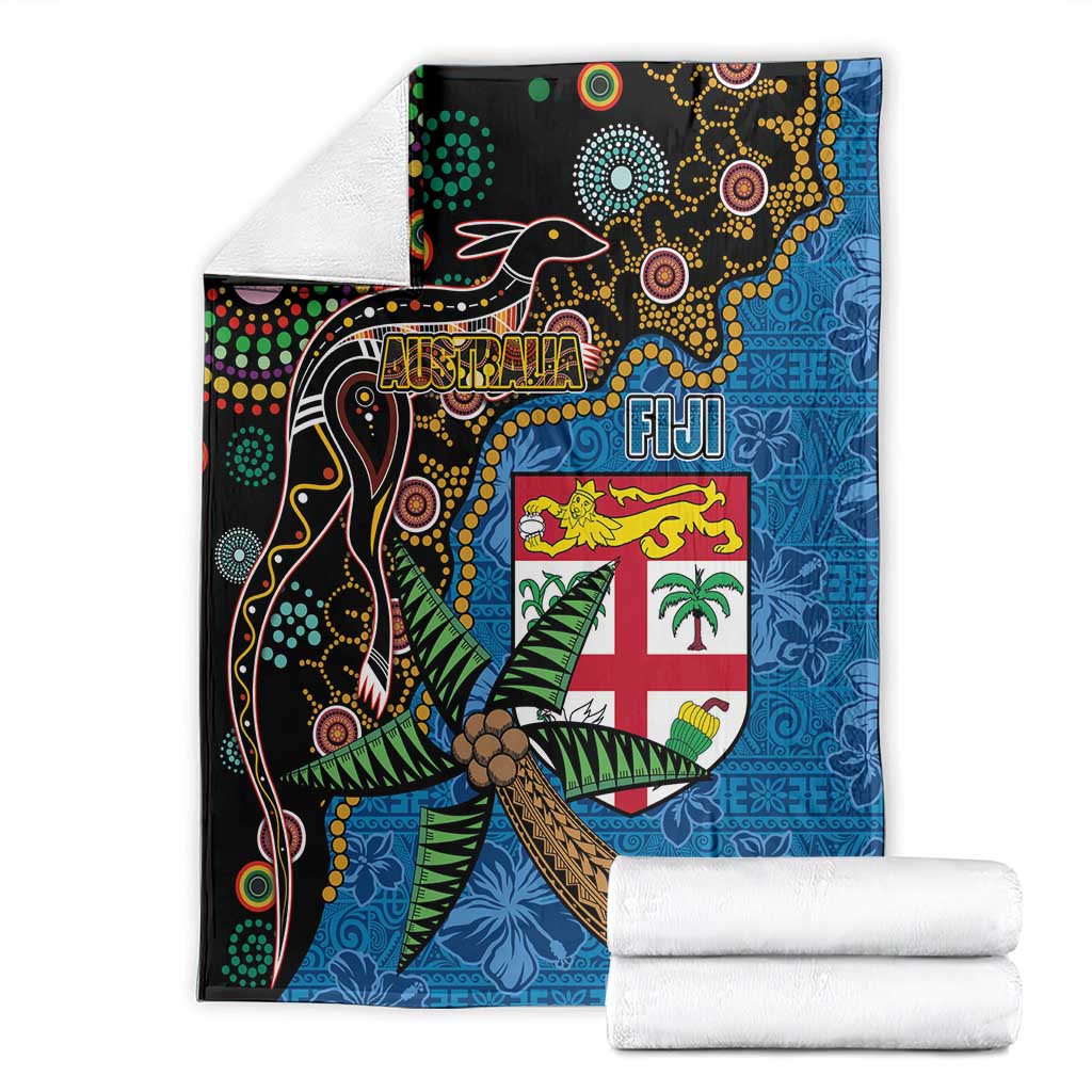 Fijian and Australian Culture Together Blanket Aboriginal Art and Tapa Motifs with Kangaroo and Palm Tree LT03 - Polynesian Pride