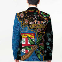 Fijian and Australian Culture Together Blazer Aboriginal Art and Tapa Motifs with Kangaroo and Palm Tree LT03 - Polynesian Pride