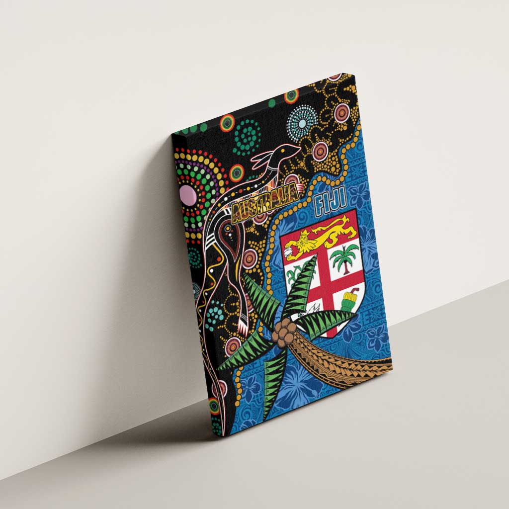 Fijian and Australian Culture Together Canvas Wall Art Aboriginal Art and Tapa Motifs with Kangaroo and Palm Tree LT03 - Polynesian Pride