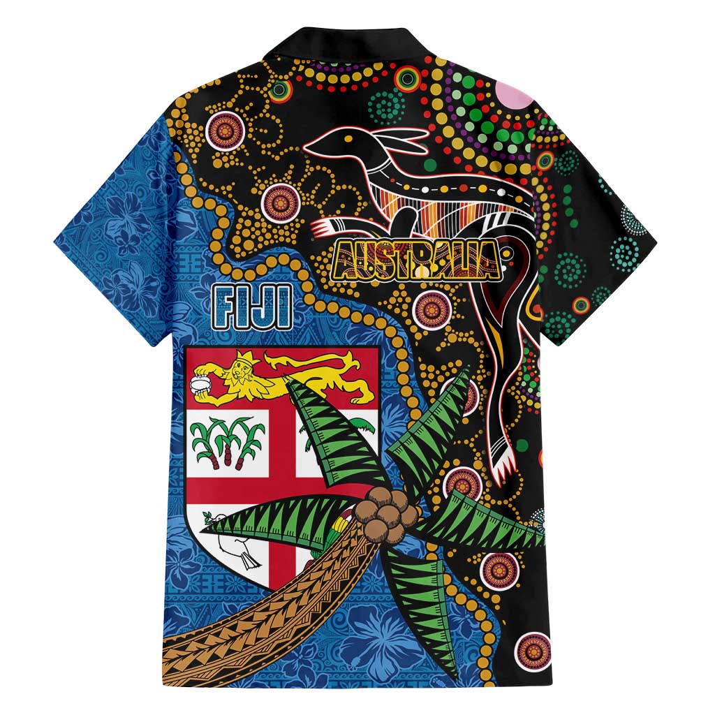 Fijian and Australian Culture Together Family Matching Long Sleeve Bodycon Dress and Hawaiian Shirt Aboriginal Art and Tapa Motifs with Kangaroo and Palm Tree - Polynesian Pride