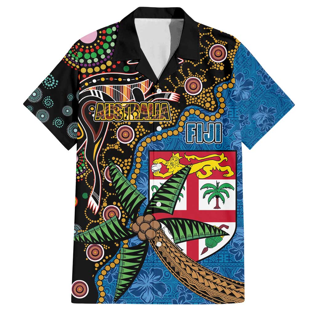 Fijian and Australian Culture Together Family Matching Puletasi and Hawaiian Shirt Aboriginal Art and Tapa Motifs with Kangaroo and Palm Tree - Polynesian Pride