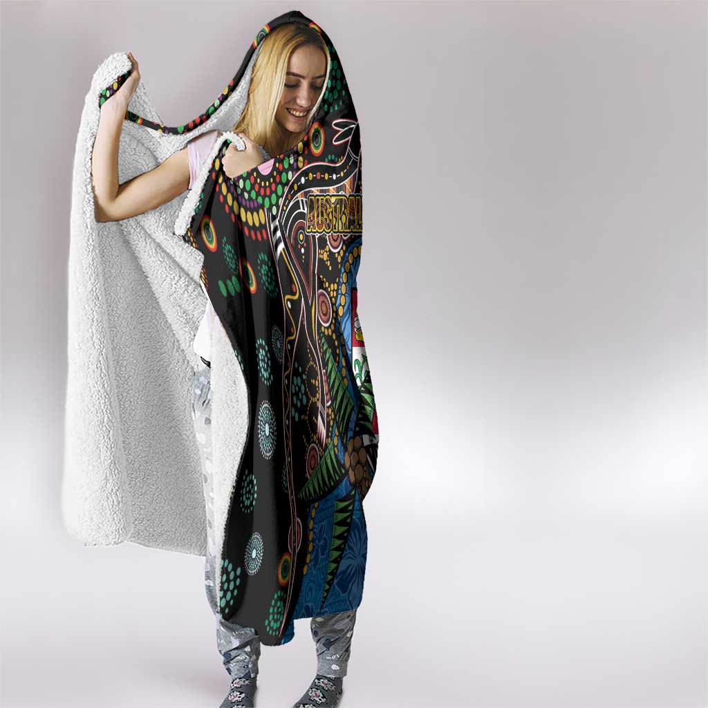 Fijian and Australian Culture Together Hooded Blanket Aboriginal Art and Tapa Motifs with Kangaroo and Palm Tree LT03 - Polynesian Pride