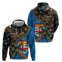 Fijian and Australian Culture Together Hoodie Aboriginal Art and Tapa Motifs with Kangaroo and Palm Tree - Polynesian Pride