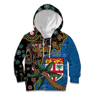 Fijian and Australian Culture Together Kid Hoodie Aboriginal Art and Tapa Motifs with Kangaroo and Palm Tree - Polynesian Pride