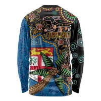 Fijian and Australian Culture Together Long Sleeve Shirt Aboriginal Art and Tapa Motifs with Kangaroo and Palm Tree LT03 - Polynesian Pride