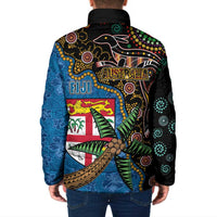 Fijian and Australian Culture Together Padded Jacket Aboriginal Art and Tapa Motifs with Kangaroo and Palm Tree - Polynesian Pride