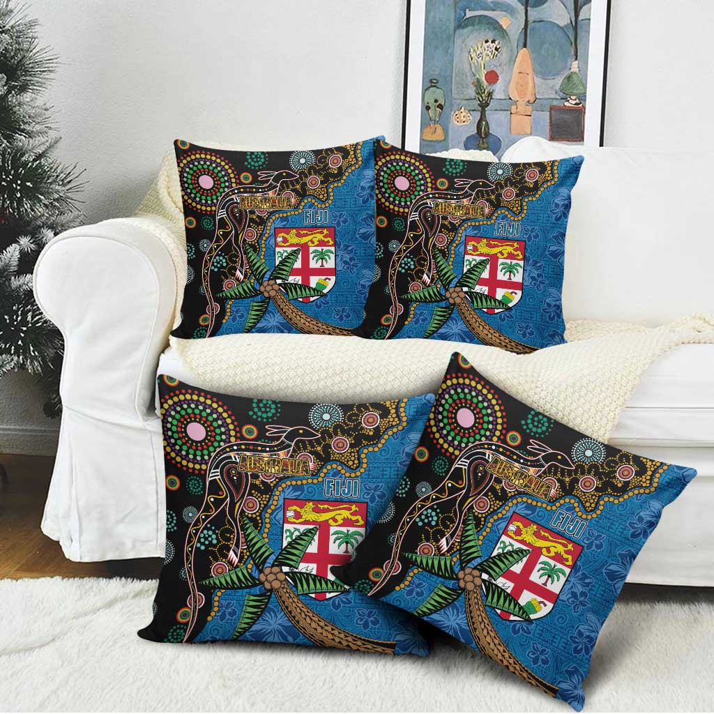 Fijian and Australian Culture Together Pillow Cover Aboriginal Art and Tapa Motifs with Kangaroo and Palm Tree LT03 - Polynesian Pride
