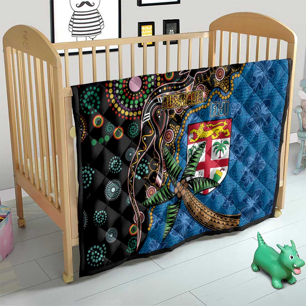 Fijian and Australian Culture Together Quilt Aboriginal Art and Tapa Motifs with Kangaroo and Palm Tree - Polynesian Pride