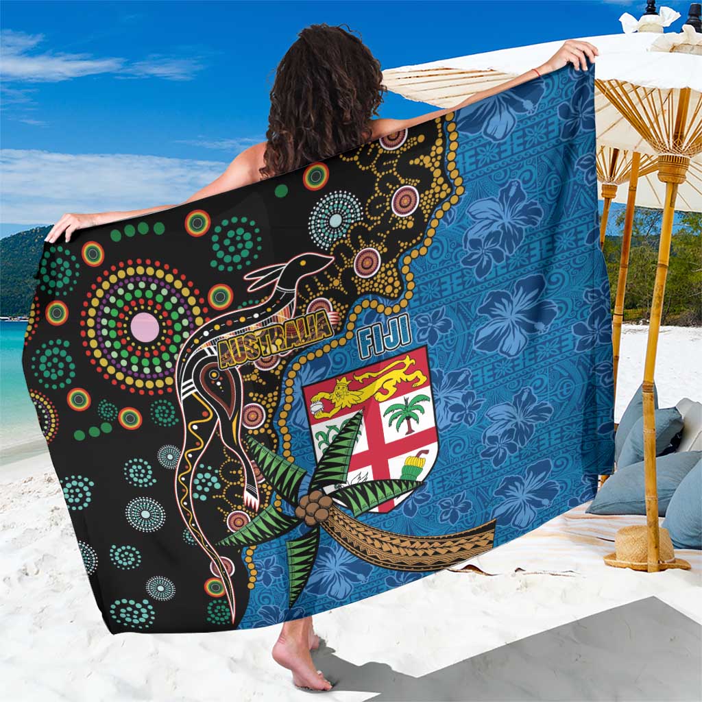 Fijian and Australian Culture Together Sarong Aboriginal Art and Tapa Motifs with Kangaroo and Palm Tree - Polynesian Pride