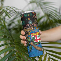 Fijian and Australian Culture Together Skinny Tumbler Aboriginal Art and Tapa Motifs with Kangaroo and Palm Tree - Polynesian Pride