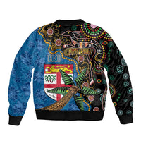 Fijian and Australian Culture Together Sleeve Zip Bomber Jacket Aboriginal Art and Tapa Motifs with Kangaroo and Palm Tree LT03 - Polynesian Pride