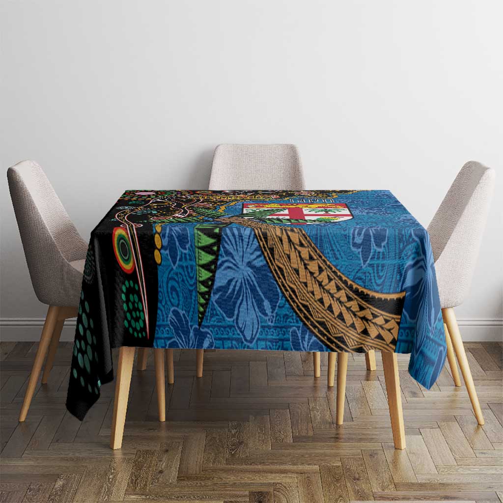 Fijian and Australian Culture Together Tablecloth Aboriginal Art and Tapa Motifs with Kangaroo and Palm Tree LT03 - Polynesian Pride