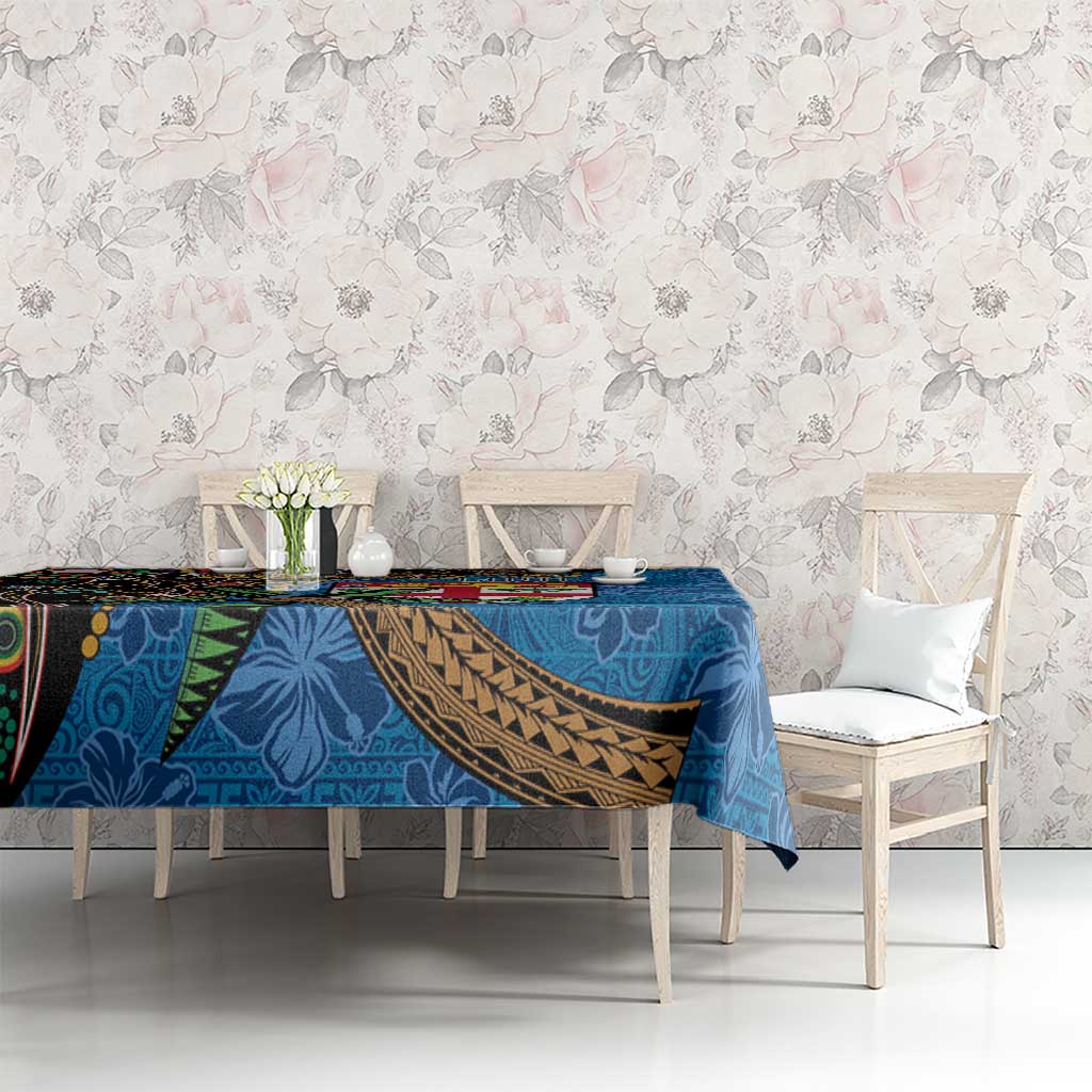 Fijian and Australian Culture Together Tablecloth Aboriginal Art and Tapa Motifs with Kangaroo and Palm Tree LT03 - Polynesian Pride