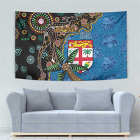 Fijian and Australian Culture Together Tapestry Aboriginal Art and Tapa Motifs with Kangaroo and Palm Tree LT03 - Polynesian Pride