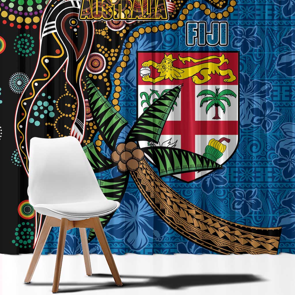 Fijian and Australian Culture Together Window Curtain Aboriginal Art and Tapa Motifs with Kangaroo and Palm Tree - Polynesian Pride