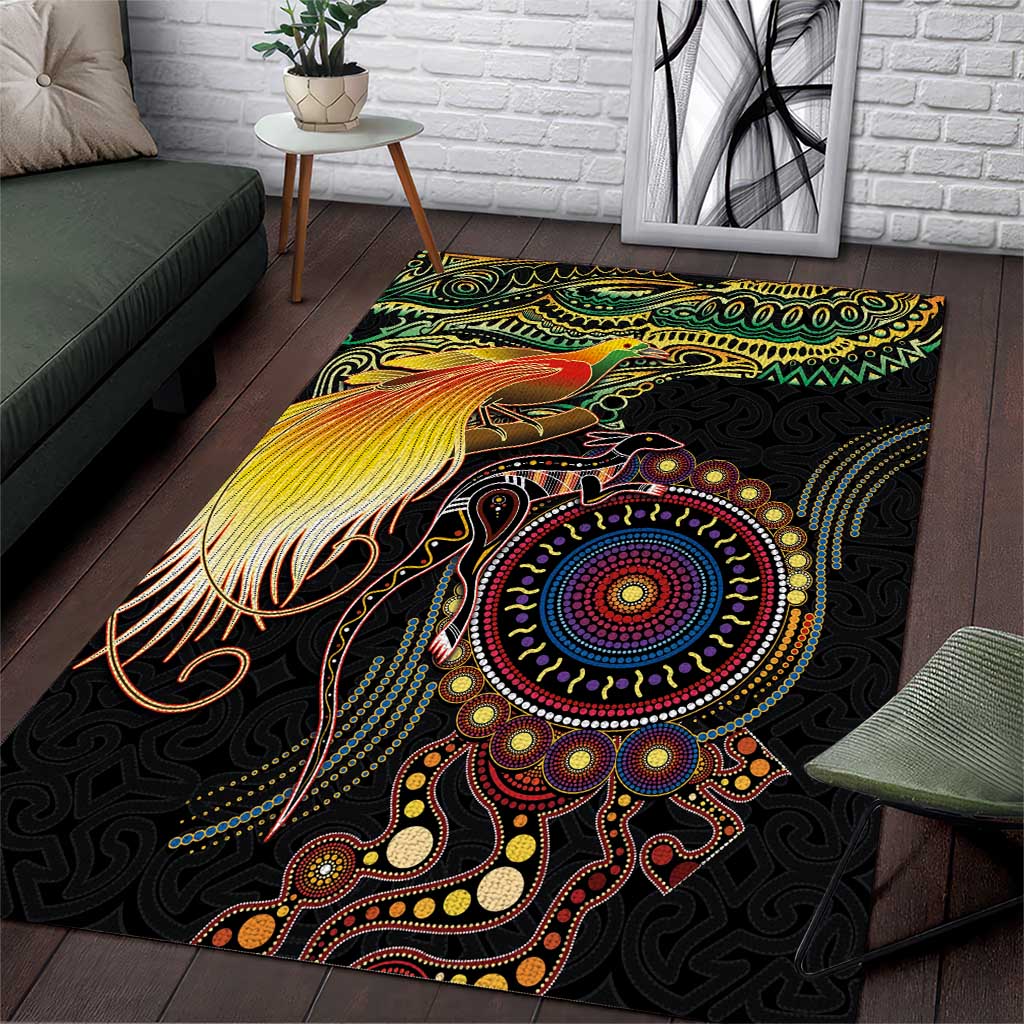Papua New Guinea and Australia Together Area Rug Bird of Paradise and Kangaroo Melanesian Aboriginal Motifs - Polynesian Pride