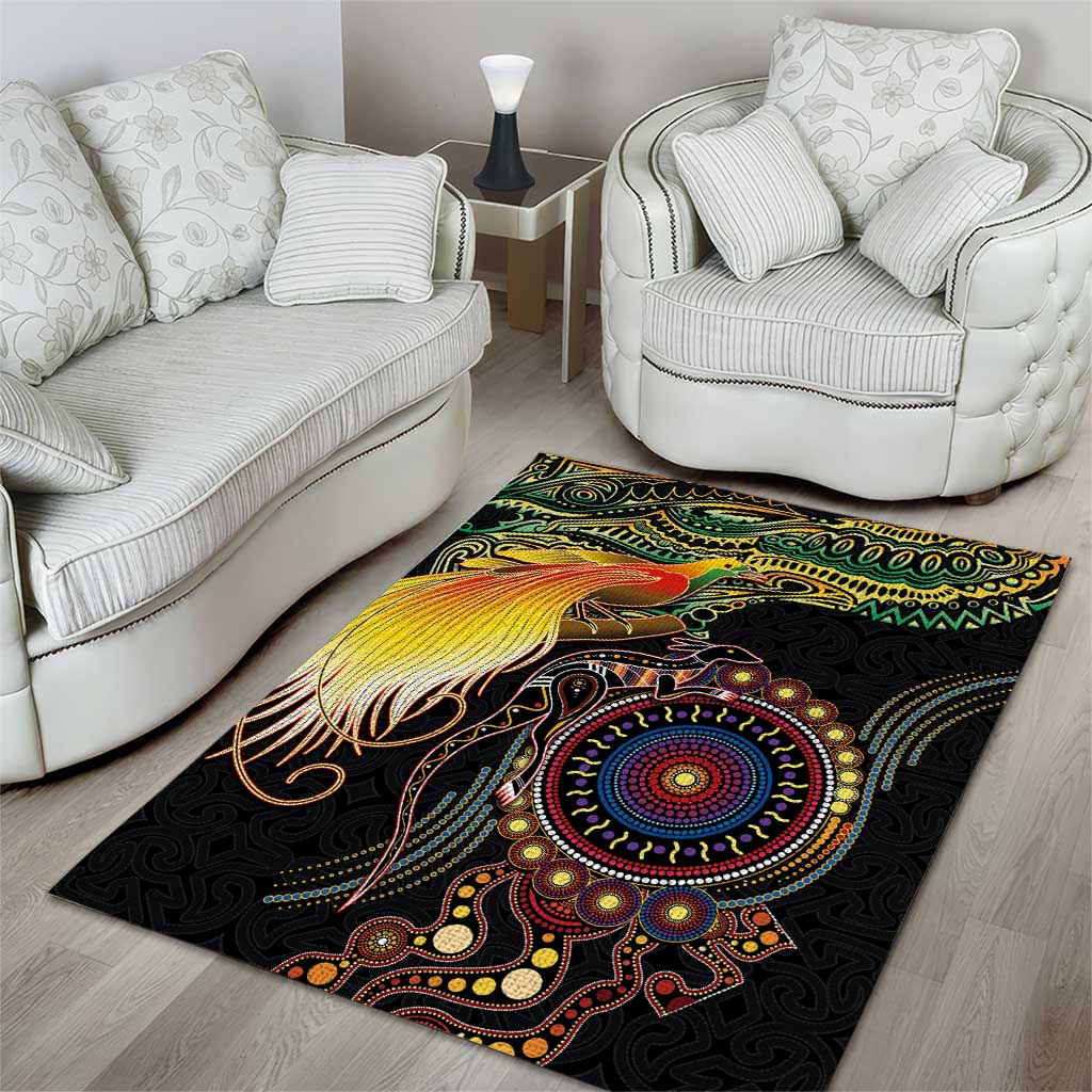 Papua New Guinea and Australia Together Area Rug Bird of Paradise and Kangaroo Melanesian Aboriginal Motifs - Polynesian Pride