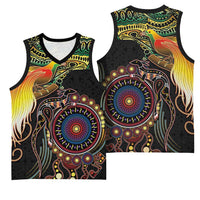 Papua New Guinea and Australia Together Basketball Jersey Bird of Paradise and Kangaroo Melanesian Aboriginal Motifs LT03 - Polynesian Pride