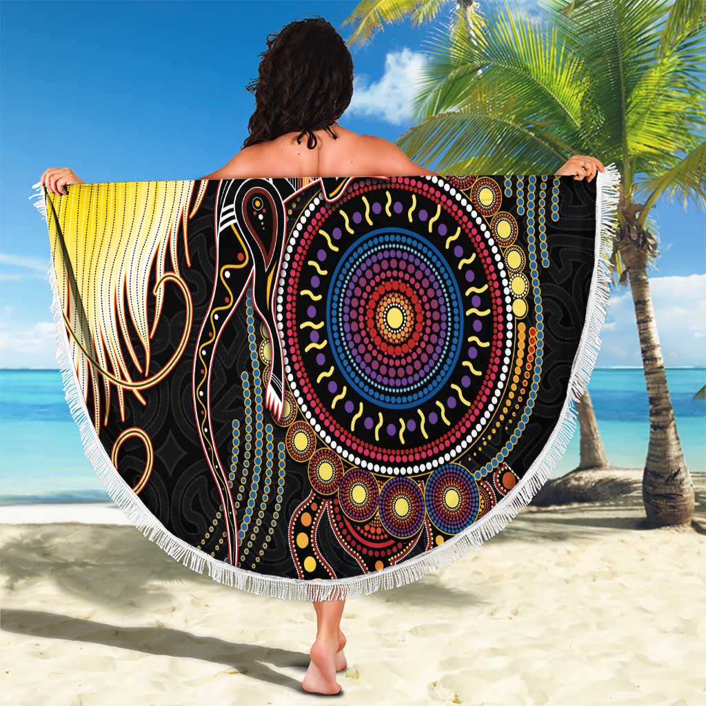 Papua New Guinea and Australia Together Beach Blanket Bird of Paradise and Kangaroo Melanesian Aboriginal Motifs LT03 - Polynesian Pride