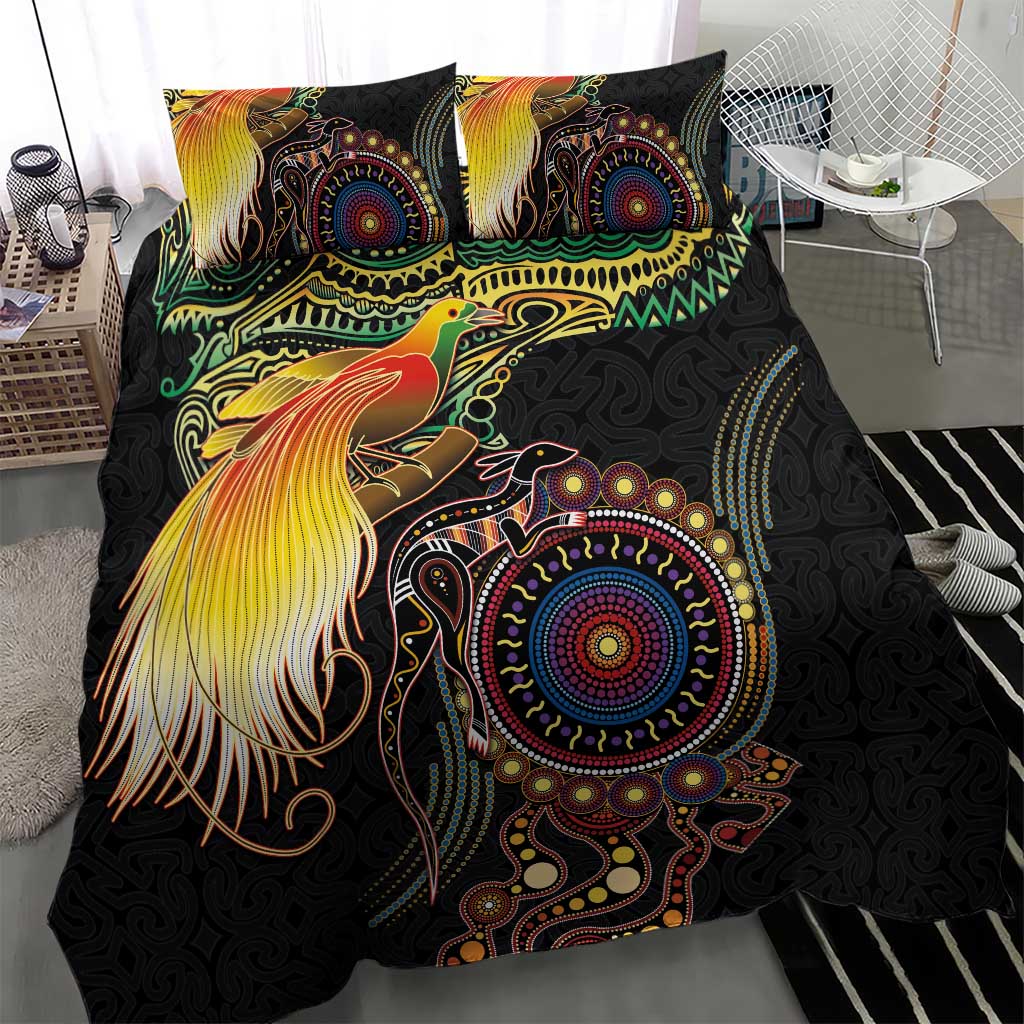 Papua New Guinea and Australia Together Bedding Set Bird of Paradise and Kangaroo Melanesian Aboriginal Motifs LT03 - Polynesian Pride
