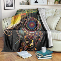 Papua New Guinea and Australia Together Blanket Bird of Paradise and Kangaroo Melanesian Aboriginal Motifs LT03 Black - Polynesian Pride