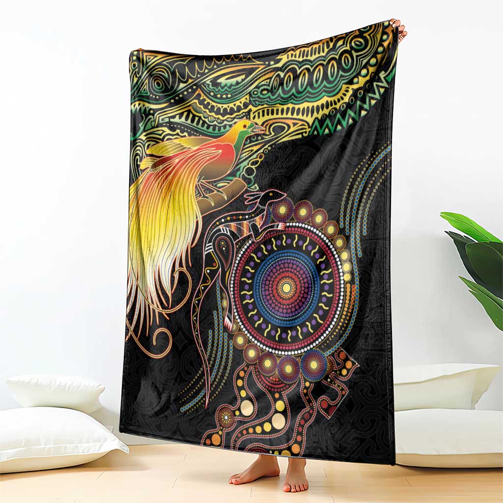 Papua New Guinea and Australia Together Blanket Bird of Paradise and Kangaroo Melanesian Aboriginal Motifs LT03 - Polynesian Pride