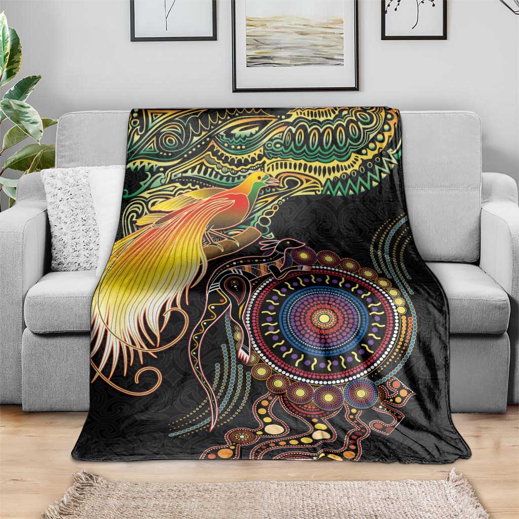 Papua New Guinea and Australia Together Blanket Bird of Paradise and Kangaroo Melanesian Aboriginal Motifs LT03 - Polynesian Pride