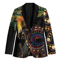 Papua New Guinea and Australia Together Blazer Bird of Paradise and Kangaroo Melanesian Aboriginal Motifs LT03 Unisex Black - Polynesian Pride